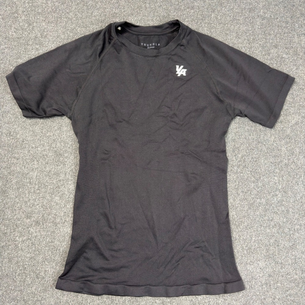 YoungLA Mens Compression Shirt Black Short Sleeve Seamless Gym Top Medium - Picture 1 of 6